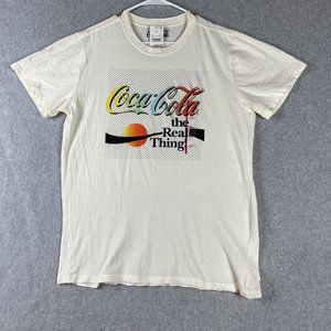 Coca Cola The Real Thing Rainbow Graphic T-Shirt Womens XXL Cotton Tee Ivory